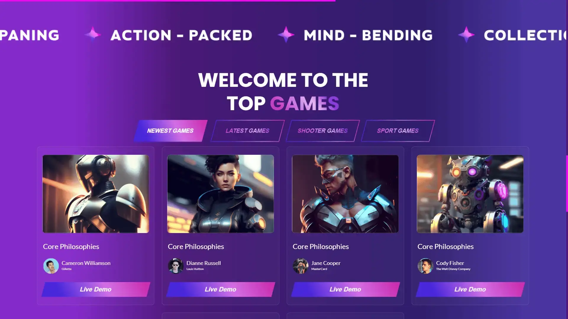 Animated Gaming Portal Showcase screenshot 1