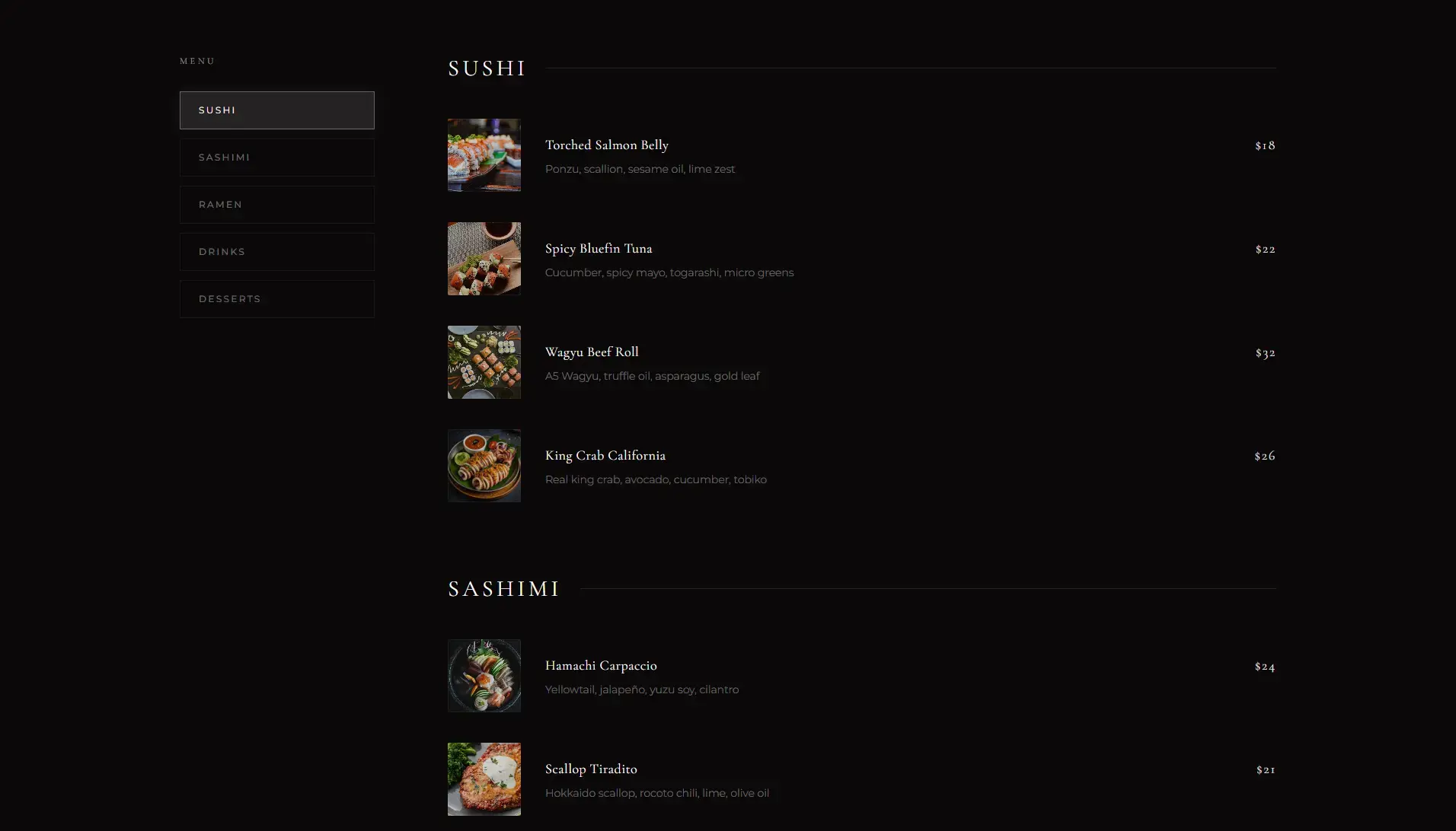 Horai - Restaurant Website screenshot 5